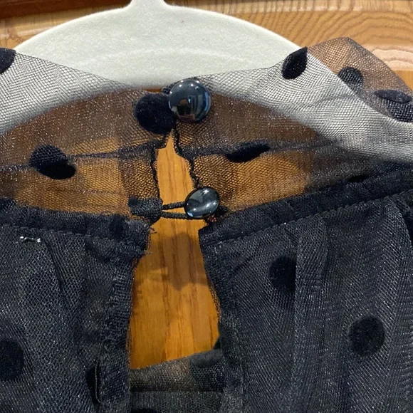 NWOT First Love Black Sheer Polka Dot Blouse size small - Picture 7 of 8